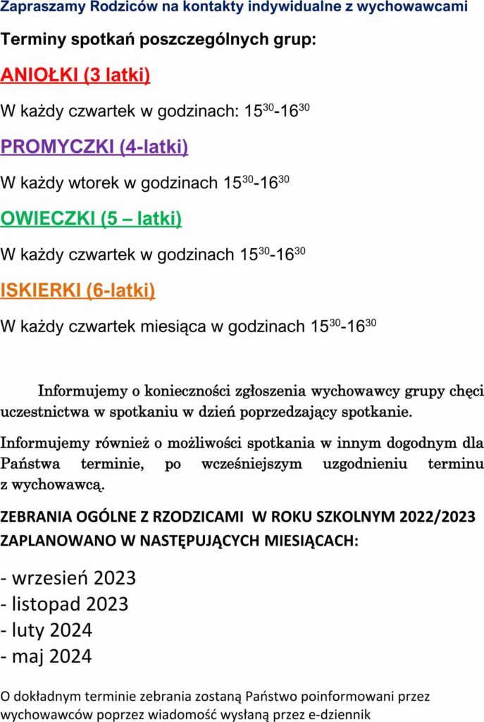 Kontakty Z Rodzicami Przedszkole Katolickie W Polkowicach