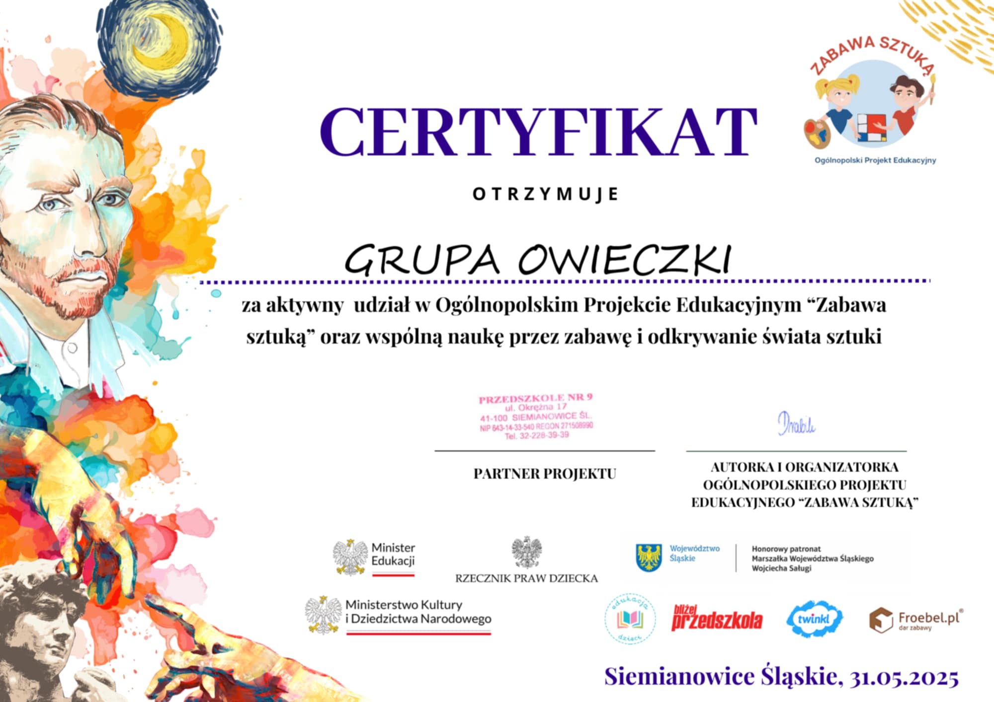 You are currently viewing CERTYFIKAT DLA GRUPY OWIECZKI